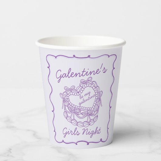 Violet Bow Retro Heart Coquette Cake Galentines 紙コップ (裏面)