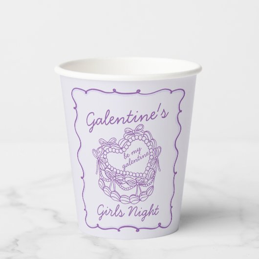 Violet Bow Retro Heart Coquette Cake Galentines 紙コップ (正面)