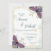 Violet Butterfly Watercolour Wedding 招待状 (正面)