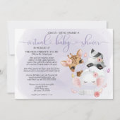 Violet Cute Animals in Masksバーチャル赤ちゃんシャワー 招待状 (正面)