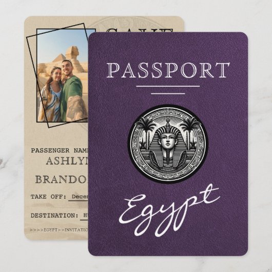 Violet Egypt Passport Wedding Save the Date セーブザデート (正面/裏面)