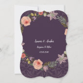 Violet Elegant Pink Rose Wedding Invitation Card セーブザデート (裏面)