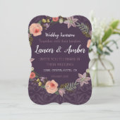Violet Elegant Pink Rose Wedding Invitation Card セーブザデート (スタンド正面)