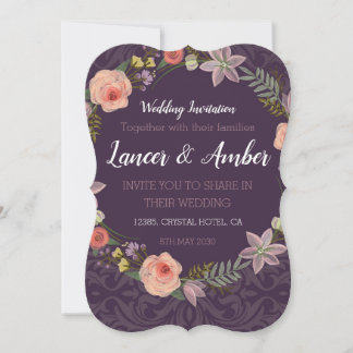 Violet Elegant Pink Rose Wedding Invitation Card セーブザデート