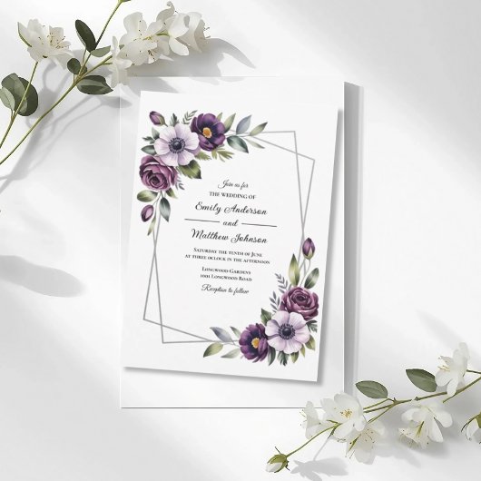 Violet Floral Frame Wedding Invitation 招待状