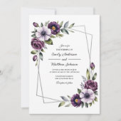 Violet Floral Frame Wedding Invitation 招待状 (正面)