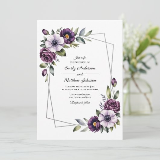 Violet Floral Frame Wedding Invitation 招待状 (スタンド正面)