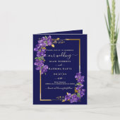 Violet Floral Gold Frame Elegant Folded Invitation 招待状 (正面)