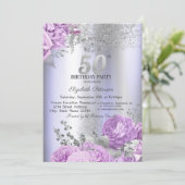 Violet Flowers Glitter Lilac 50th Birthday   招待状 (スタンド正面)