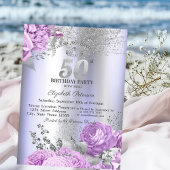 Violet Flowers Glitter Lilac 50th Birthday   招待状