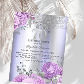 Violet Flowers Glitter Lilac 70th Birthday   招待状