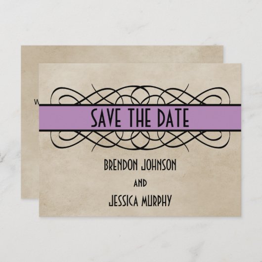 Violet Flowish日縁ど付きハガキを保存 案内ポストカード (正面/裏面)