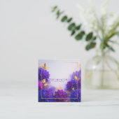 Violet Gold Floral Geometric Frame Elegant スクエア名刺 (スタンド正面)