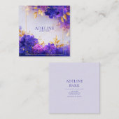 Violet Gold Floral Geometric Frame Elegant スクエア名刺 (正面/裏面)