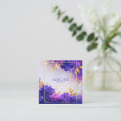 Violet Gold Floral Geometric Frame Elegant スクエア名刺 (スタンド正面)
