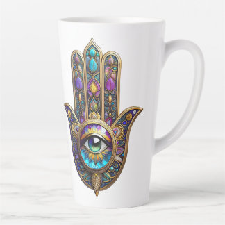 Violet Gold w/ Blue-Green Color Third Eye Hamsa カフェラテマグ