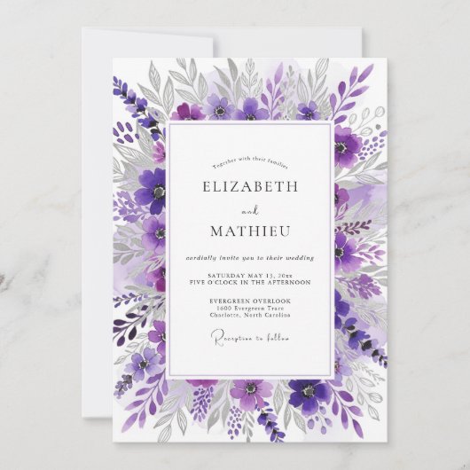 Violet Graceful Spring Wedding 招待状 (正面)