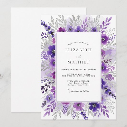 Violet Graceful Spring Wedding 招待状 (正面/裏面)