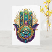 Violet Green Gold Petals Hamsa Turquoise Third Eye カード (黄色い花)