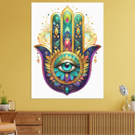 Violet Green Gold Petals Hamsa Turquoise Third Eye キャンバスプリント