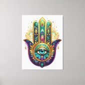 Violet Green Gold Petals Hamsa Turquoise Third Eye キャンバスプリント (正面)