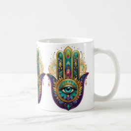 Violet Green Gold Petals Hamsa Turquoise Third Eye コーヒーマグカップ