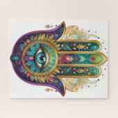 Violet Green Gold Petals Hamsa Turquoise Third Eye ジグソーパズル (横)