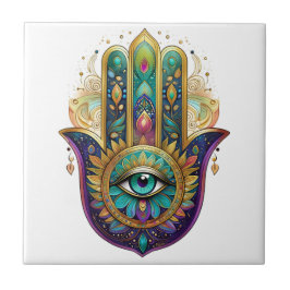 Violet Green Gold Petals Hamsa Turquoise Third Eye タイル