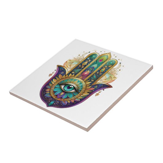 Violet Green Gold Petals Hamsa Turquoise Third Eye タイル (側面)