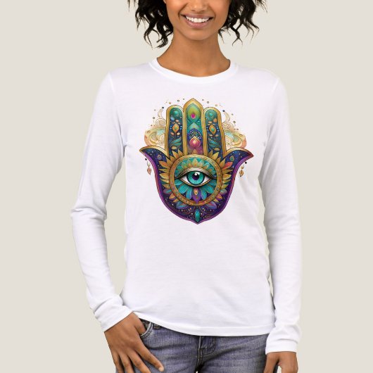 Violet Green Gold Petals Hamsa Turquoise Third Eye トライブレンドＴシャツ (正面)