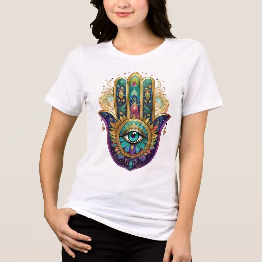 Violet Green Gold Petals Hamsa Turquoise Third Eye トライブレンドＴシャツ (正面)