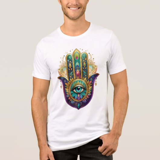 Violet Green Gold Petals Hamsa Turquoise Third Eye トライブレンドＴシャツ (正面)