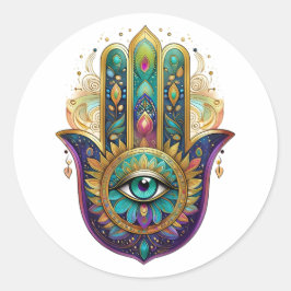 Violet Green Gold Petals Hamsa Turquoise Third Eye ラウンドシール