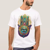 Violet Green Gold Petals Hamsa Turquoise Third Eye Tシャツ (正面)