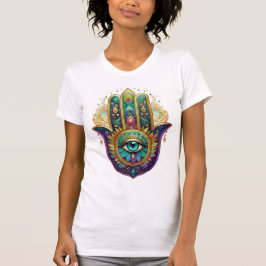 Violet Green Gold Petals Hamsa Turquoise Third Eye Tシャツ