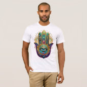 Violet Green Gold Petals Hamsa Turquoise Third Eye Tシャツ (正面フル)