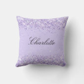 Violet lavenderグリッター名スクリプトエレガント クッション (裏面)