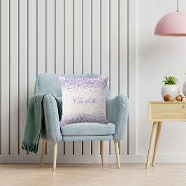 Violet lavenderグリッター名スクリプトエレガント クッション