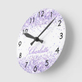 Violet lavender nameスクリプトエレガント ラウンド壁時計 (傾斜)