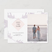 Violet Lavender & Peach Photo Save The Date ポストカード (正面/裏面)