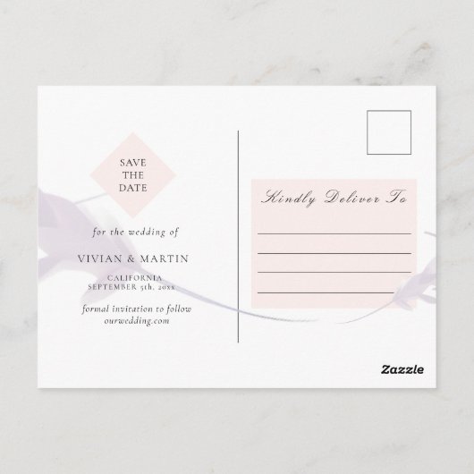 Violet Lavender & Peach Photo Save The Date ポストカード (裏面)