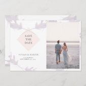 Violet Lavender & Peach Photo Save The Date 招待状 (正面/裏面)