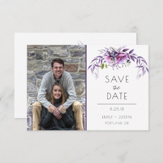 Violet Lavender Purpleフローラ写真Save The Date セーブザデート (正面/裏面)