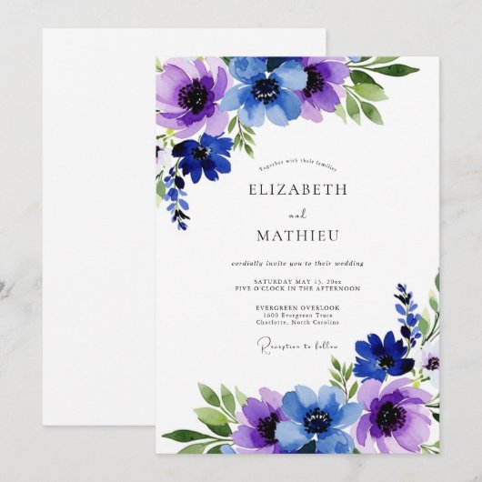 Violet Luminous Winter Wedding 招待状 (正面/裏面)