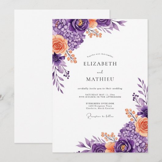 Violet Lush Spring Wedding 招待状 (正面/裏面)