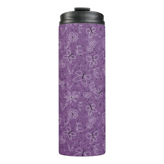 Violet Mauve Butterfly LOVE – シームレスパターン。 タンブラー (正面)