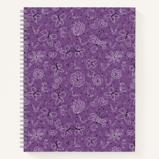 Violet Mauve Butterfly LOVE – シームレスパターン。 ノートブック (正面)