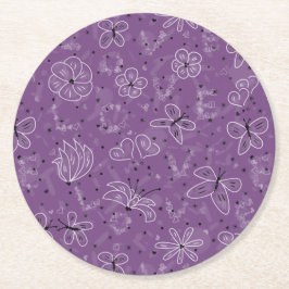 Violet Mauve Butterfly LOVE – シームレスパターン。 ラウンドペーパーコースター