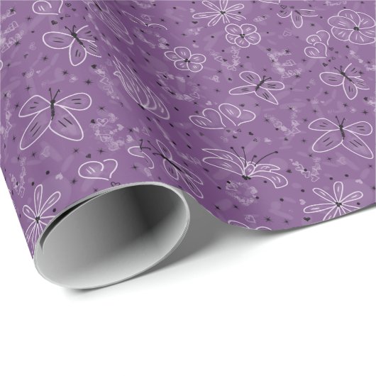 Violet Mauve Butterfly LOVE – シームレスパターン。 ラッピングペーパー (ロールコーナー)