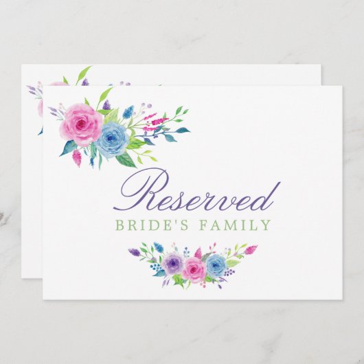 Violet Mix Waterカラーフローラ結婚の予約済み記号 (正面/裏面)
